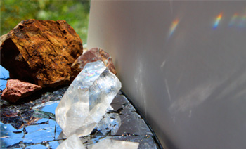 Red rock and quartz crystal.